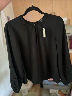 NWT! Express Black Long-Sleeve Blouse with Eyelet Cuff Detail